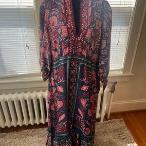 Farm Rio Teal Seashell Tapestry viscose dress new